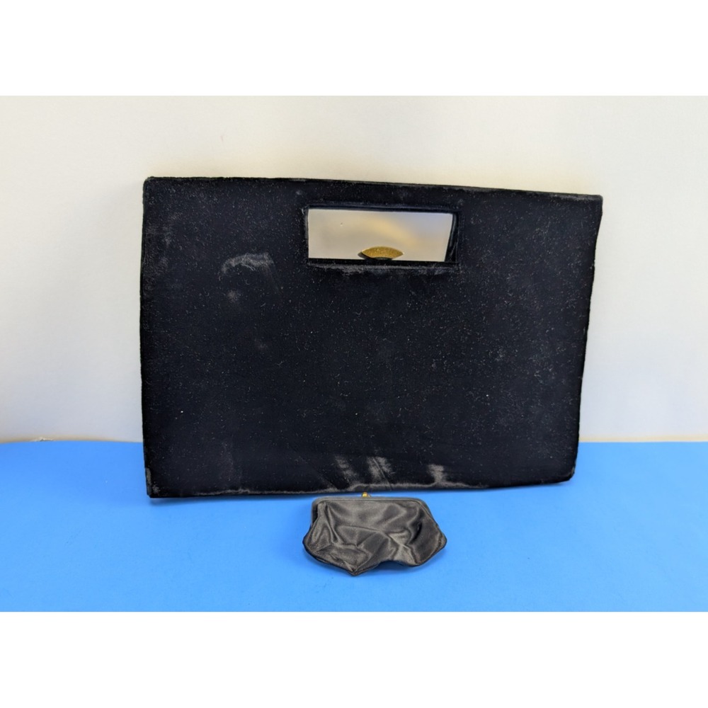 GDK Handbag Black Velvet Plush Clutch Purse with Coin Bag